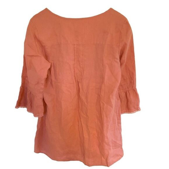 Soft Surroundings button down small 100% linen 3/4 sleeve pink salmon color - Picture 6 of 8
